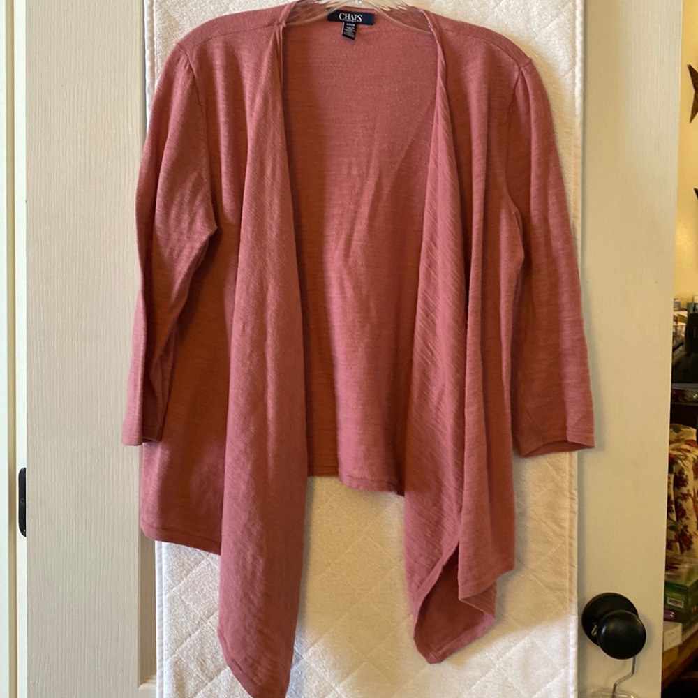 Chaps rosy pink flyaway sweater.